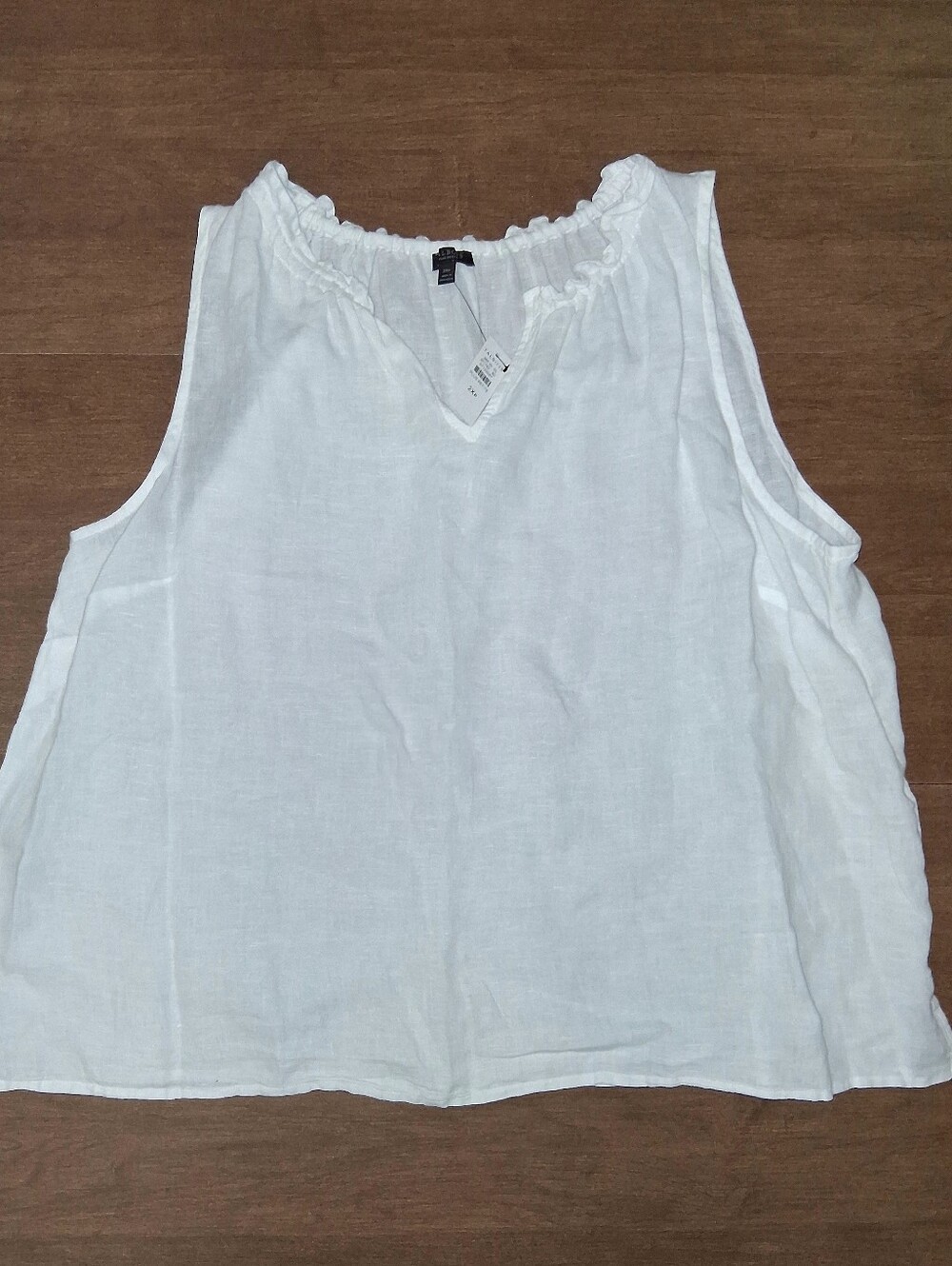 Talbots 100% Linen Lightweight White Sleeveless Ruffle Neck Top Petite 2XL NWT